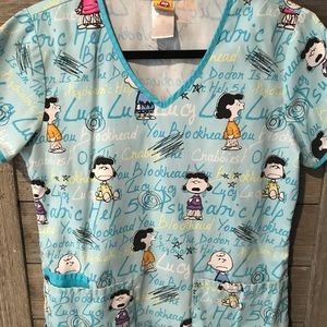 Peanuts Cartoon Print Scrub Top